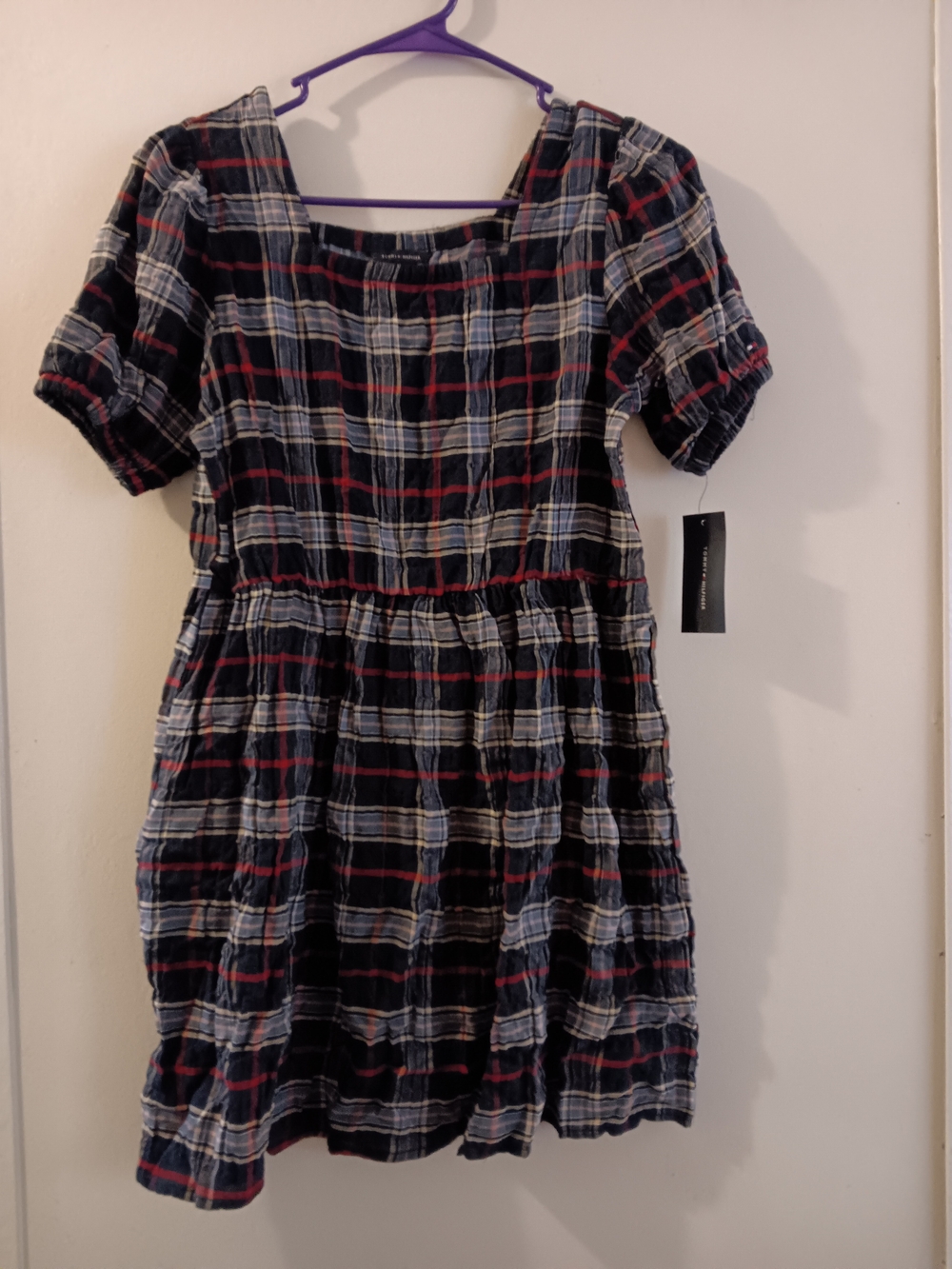 Girls nwt tommy hilfiger navy blue plaid dress large 12-14